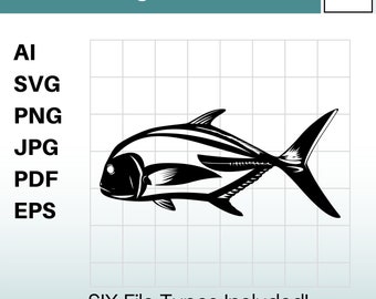 Ulua Fish (Giant Trevally) Clipart Instant Download ai / svg / png / jpg / pdf / eps Hawaii svg, Hawaiian svg. Vector, Cut or Engrave Files.