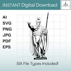Kamehameha Statue Clipart Instant Download ai / svg / png / jpg / pdf / eps Hawaii svg, Hawaiian svg. Vector, Cut or Engrave Files.