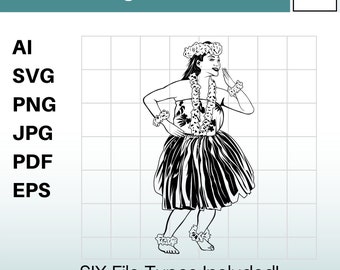 Hula Dancer Clipart Instant Download ai / svg / png / jpg / pdf / eps Hawaii svg, Hawaiian Hula svg. Vector, Cut or Engrave Files.