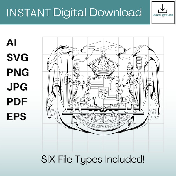 Hawaiian Coat of Arms - Royal Seal Clipart Instant Download ai / svg / png / jpg / pdf / eps Hawaii svg. Vector, Cut or Engrave Files.