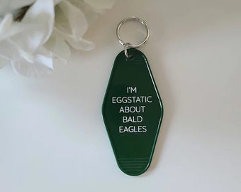 I'm Eggstatic About Bald Eagles -  Bald Eagle Nest Cam Retro Hotel Keychain