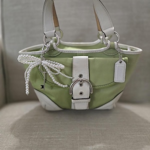 Coach Vintage Y2K Green and White Soho Twill and Leather Mini Tote