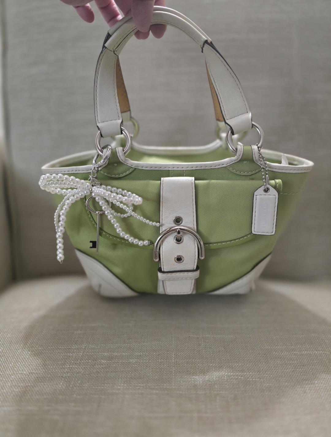 Coach Vintage Y2K Green and White Soho Twill and Leather Mini Tote