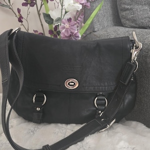 COACH VINTAGE FLAP Chelsea Retro Black Leather Crossbody Shoulder Bag