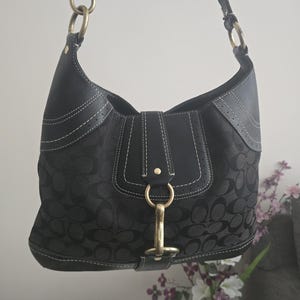 Coach Vintage Horse Bit Clip Hampton Black Signature Juaquard Soho Y2K Hobo Bag