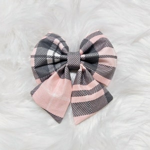 Pink & Grey Plaid Pet Sailor Bow Tie