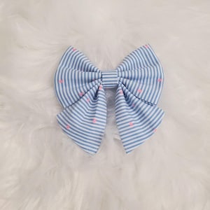 Blue Striped Dog Sailor Bow Tie with Pink Polka Dots