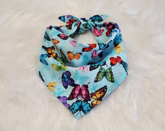 Butterfly Dog Bandana, Blue Dog Bandana, Tie On Pet Bandana