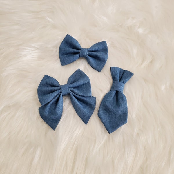 Denim Dog Bow Tie, Sailor Bow Tie, Dog Neck Tie