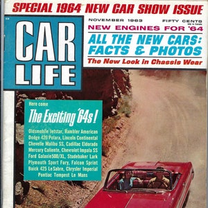 1964 new cars featured in vintage Car Life. Chevrolet, Ford, Plymouth, Pontiac, Oldsmobile, Mercury, Dodge, Cadillac, Rambler, more.