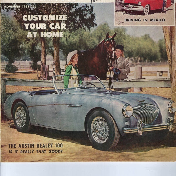 1953 Austin Healey 100, Buick Special, Chrysler New Yorker tested and featured in vintage Motor Trend magazine