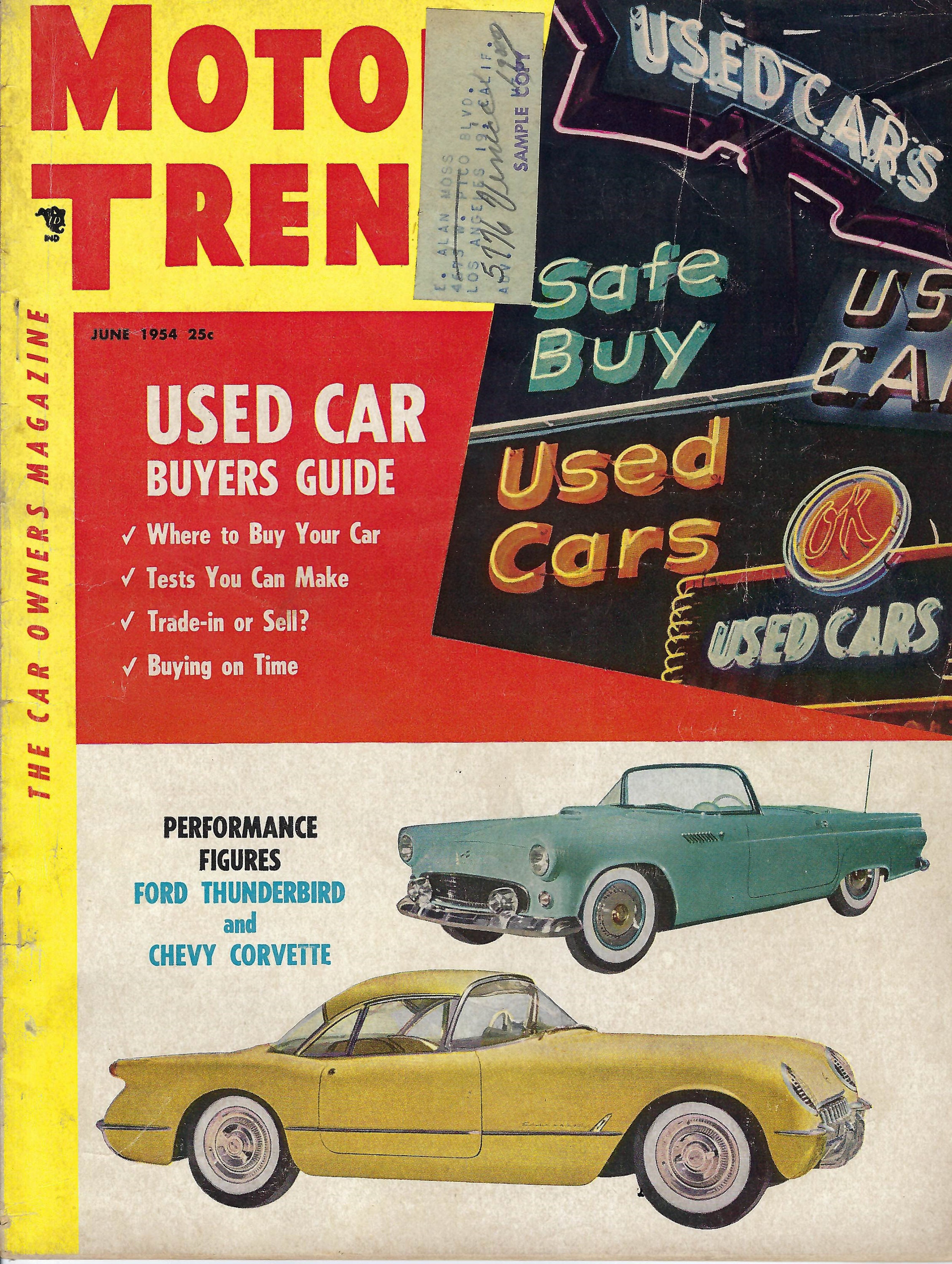 1954 Corvette, Thunderbird, Ford, Oldsmobile, Packard, voorzien van/getest in vintage 1954 Motor Trend Magazine