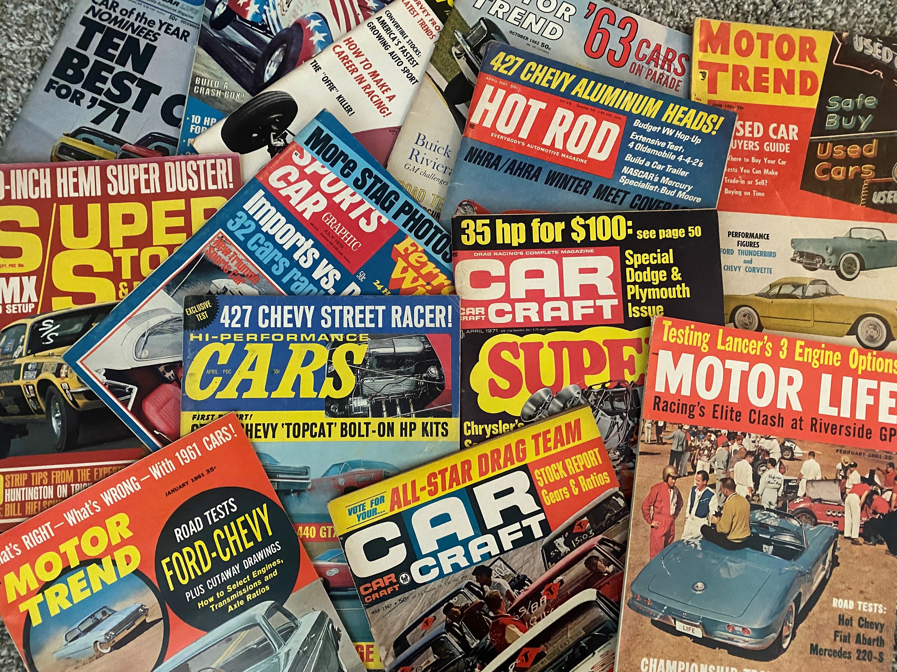 Vintage 1960s Car Magazines, Lot of 5 - Hot Rod, Motor Trend, Etc