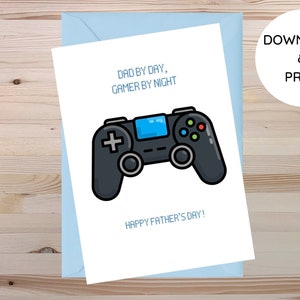 Printable Digital Download Father’s Day Card | Fathers Day Card | Gamer Father’s Card | Blank Inside - Instant PDF Download (Fold Lines)