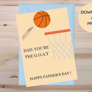 DRUCKBARE Vatertagskarte | Papa du bist der G.O.A.T | Digitale Vatertagskarte | Basketball Dad | Blank Inside - Instant PDF Download
