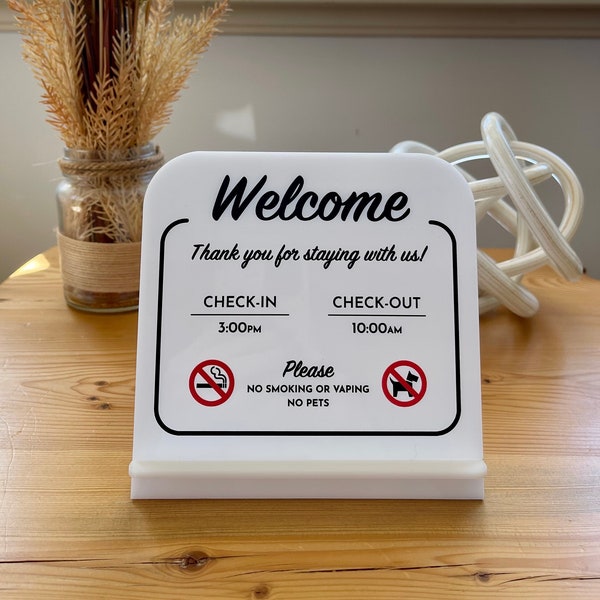 Custom Welcome Sign, Acrylic Sign, Short Term Rental Sign, Airbnb Welcome Sign, VRBO Welcome Sign, House rules, Check-in/Check-out times