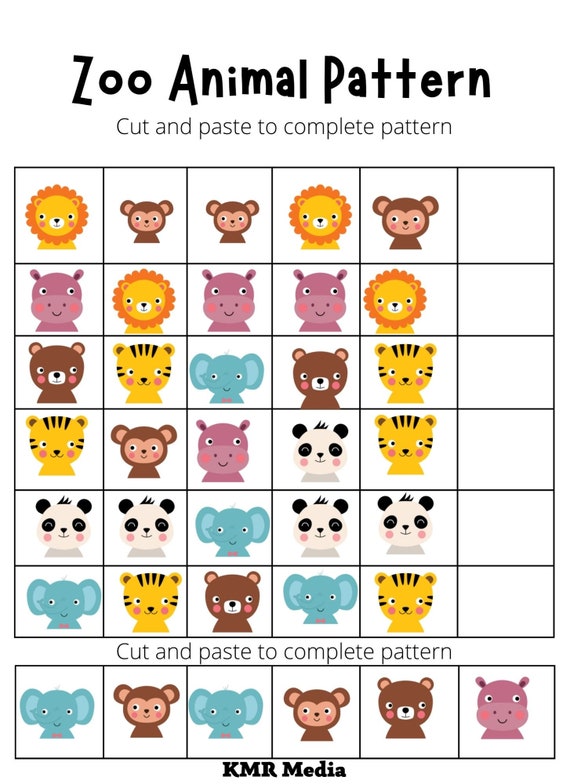 Zoo Animal Pattern Kid's Activity Sheet Preschool - Etsy México Zoo Animal Pattern Kid's Activity Sheet Preschool - Etsy México