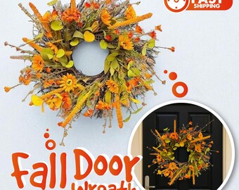 Ghirlanda autunnale realizzata a mano, ghirlanda di fiori estiva, ghirlanda di fiori arancioni, decorazioni per la porta d'ingresso, ghirlanda di girasoli, decorazioni per la casa