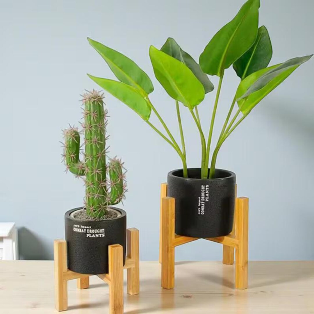 Modern Plant Riser Handmade Wooden Plant Stand – Modern Bamboo Planter Riser – Mid-century ...