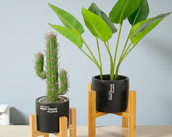 Supporto per piante in legno fatto a mano – Rialzo moderno in bambù per vasi – Arredamento per la casa in stile metà secolo