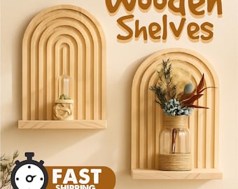 Mensole da parete in legno stile boho, mensole galleggianti a parete, mensola per piante sospesa, mensola flottante, gancio per piante, decorazioni per la casa, decorazioni murali