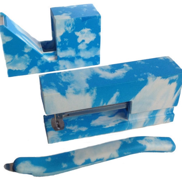 Surreal Sky Cloud Print Stationery Set Stapler, Tape Dispenser & Staple Remover