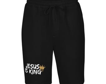 Jesus ist König Fleece Shorts | Christian Streetwear Shorts | Jesus Shorts | Glaube basiert Kleidung | Gothic Kleidung | Christliches Geschenk