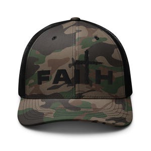 Faith Embroidered Camouflage Trucker Hat – Bold and Believing