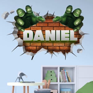 Hulk 3D Wall Decal for Kids Room – Smash Effect Vinyl Sticker – Superhero Boys Bedroom Decor – Removable Hulk Wall Art Mural-Stickers Decor