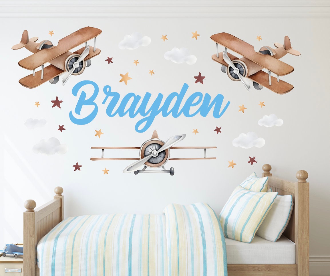 Customized Aircraft Name Wall Decal Airplanes Nursery Decor, Stars