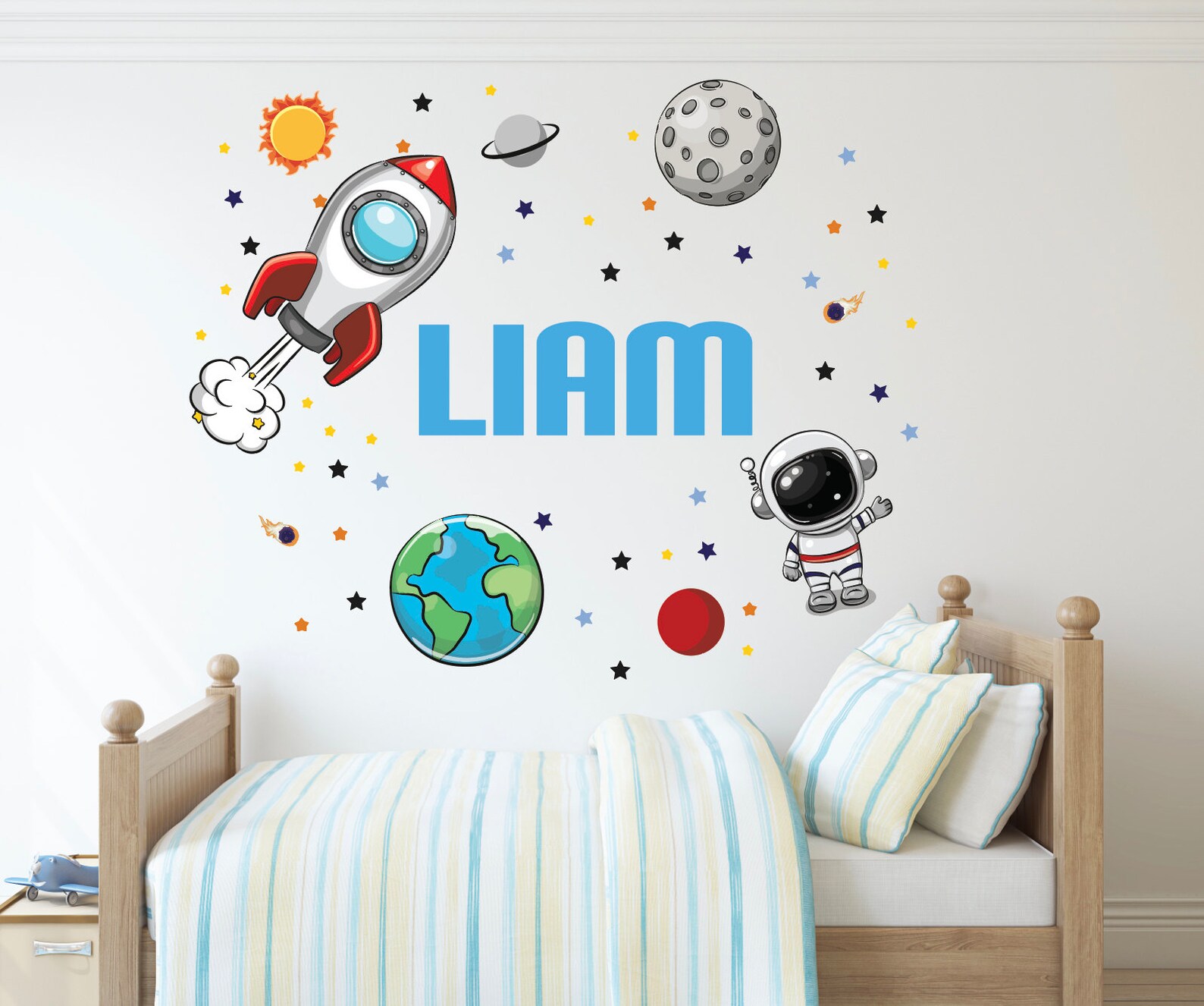Customized Space Name Wall Decal Astronaut Nursery Decor, Galaxy Solar ...