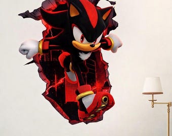 Speed Hedgehog Wall Decal – Dark Hero 3D Break-Through Wall Sticker for Kids Room, Gamer Bedroom or Playroom –Removable Vinyl Wall Art Decor