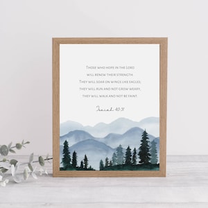 Isaiah 40:31; Those who hope in the Lord will renew their strength; Christian Wall Decor; Minimalist Wall Art; Bible Verse Printable
