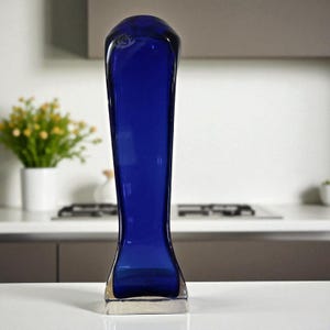 Badash Decor Co. Rich Cobalt Blue Clear Base Art Glass Decorative Vase 9.5&quot; Tall