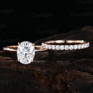 2ct Oval Moissanite engagement Ring Set Rose gold diamond engagement ring vintage marquise wedding ring Bridal set promise Anniversary gift