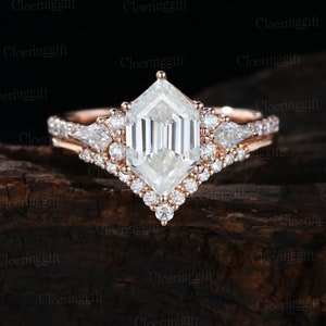 Vintage Hexagon cut Moissanite Verlobungsring Set einzigartige Rose Gold Diamant Verlobungsring Cluster Moissanite Ring Braut Jubiläumsgeschenk
