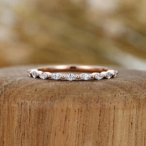 Unique Marquise Lab Diamonds wedding band 14K Rose gold wedding band Half Eternity wedding ring Bridal Stacking Matching ring promise gift