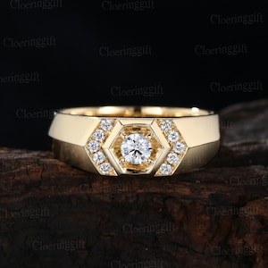 Vintage Men's Moissanite engagement Ring Channel Set Moissanite Ring 14k Yellow solid Gold luxury Ring Diamond man ring wedding ring gift