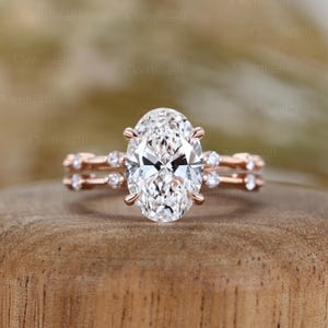 3CT Oval Cut Lab Grown Diamond Engagement Ring Unique 14K Rose Gold Ring Vintage Half Eternity Wedding Ring Bridal set Promise gift for her