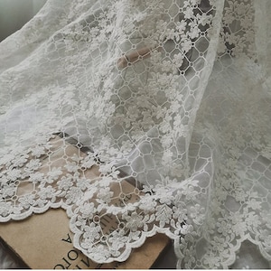 White Lace Wedding Cotton Fabric,Embroidered Floral Fabric,Designer Fabric,Organza Fabric,Dress Fabric,Wedding Arch Fabric,Fabric By Yard