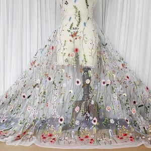 Tissu à fleurs coloré,Tissu tulle pour mariage,Tissu dentelle brodée,Tissu pour mariage,Tissu pour robe de mariée,Tissu de créateur,Tissu par mètre