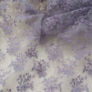 Purple Lace Cotton Fabric,Embroidered Floral Fabric,Upholstery Fabric,Designer Fabric,White Dress Fabric,Wedding Arch Fabric,Fabric By Yard