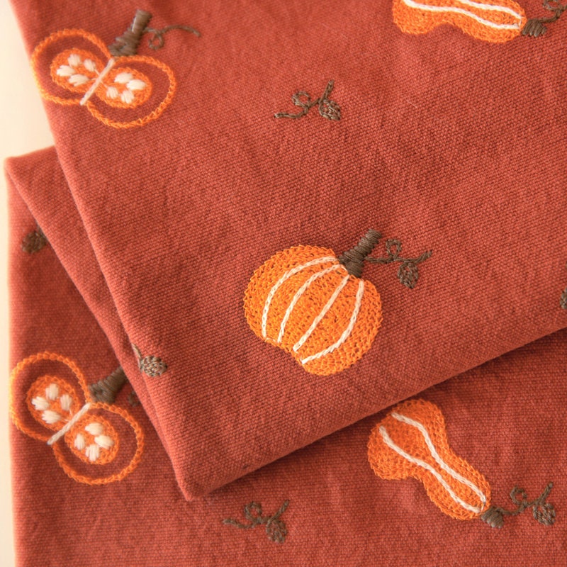 Linen Pumpkin Halloween Fabric,Halloween Fabric,Designer Fabric,Embroidered Fabric,Dress Fabric,Quilt Fabric,Designer Fabric,Fabric By Yard