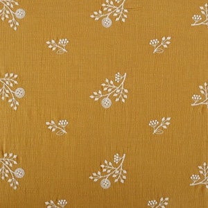 Floral Cotton Embroidered Fabric,Japanese Fabric,Embroidered Fabric,Quilting Fabric,Designer Fabric,Fabric By Yard,Linen Cotton Fabric Yellow