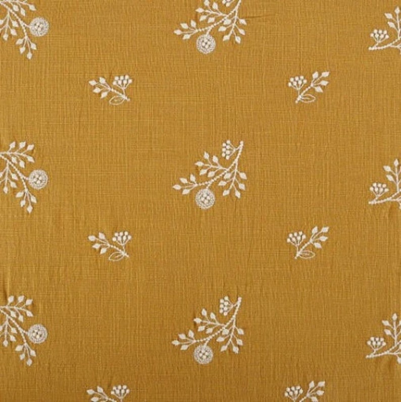 Floral Cotton Embroidered Fabric,Japanese Fabric,Embroidered Fabric,Quilting Fabric,Designer Fabric,Fabric By Yard,Linen Cotton Fabric zdjęcie 6