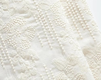 Tela de algodón floral blanco, tela bordada, tela vintage, tela cortada a medida, tela de niños, tela de vestido de novia, tela de tapicería