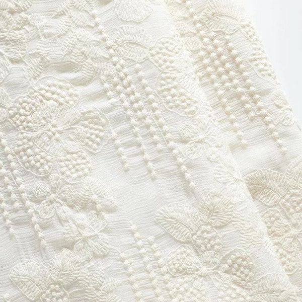 Tela de algodón floral blanco, tela bordada, tela vintage, tela cortada a medida, tela de niños, tela de vestido de novia, tela de tapicería