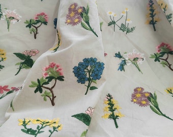 Embroidered Cotton Fabric,Daisy Fabric,Upholstery Fabric,Dress Fabric,Clothes Fabric,Tablecloth Fabric,Fabric by the Yard,Cotton Fabric