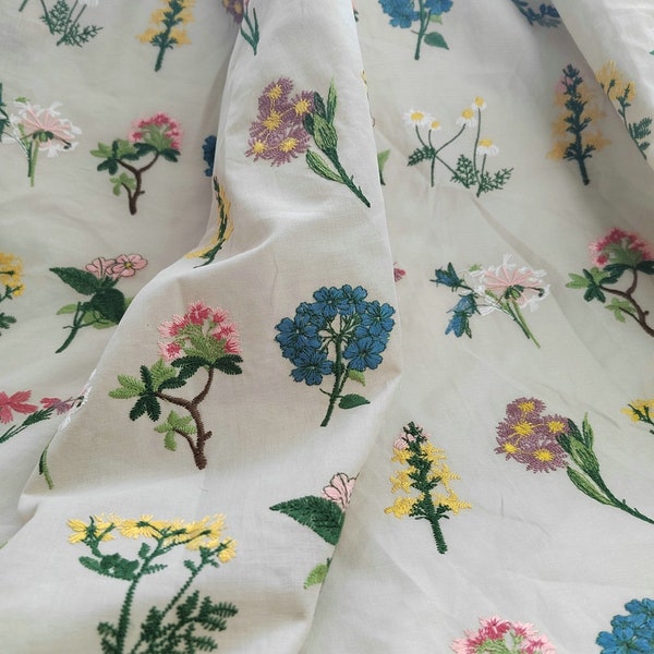 Embroidered Cotton Fabric,Daisy Fabric,Upholstery Fabric,Dress Fabric,Clothes Fabric,Tablecloth Fabric,Fabric by the Yard,Cotton Fabric