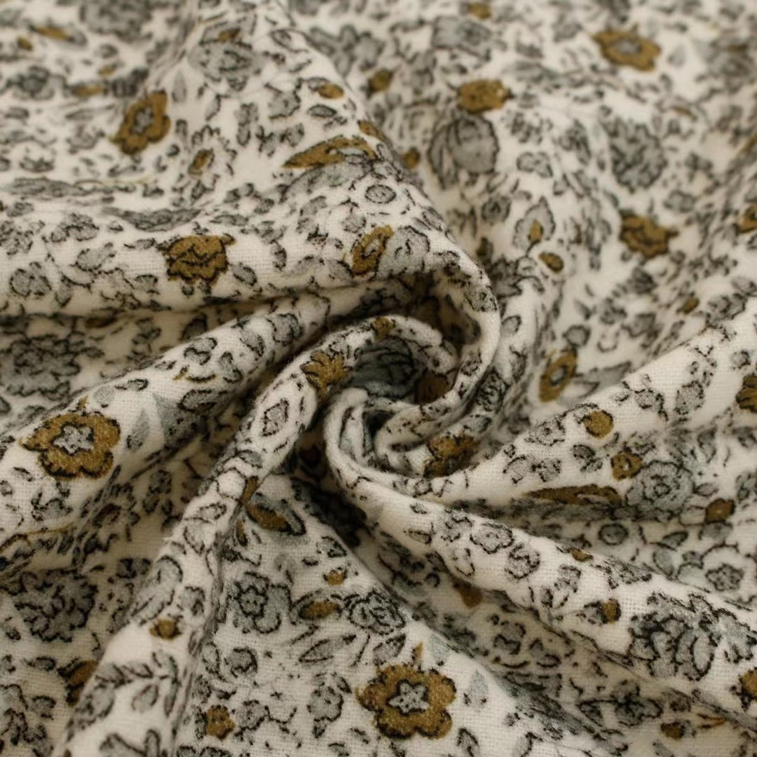 Grey Floral Printed Cotton Fabric